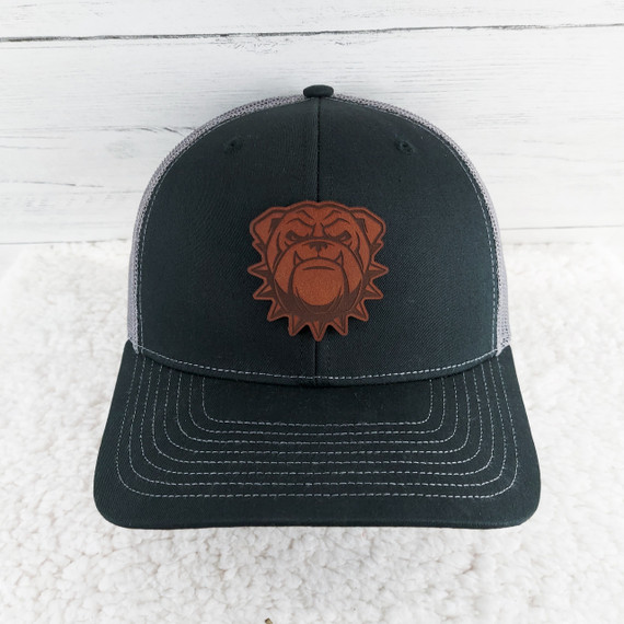 Bulldog Mascot Leather Hat Patch