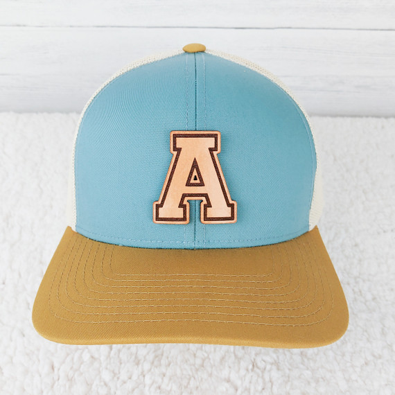 Varsity Letter TAN Leather Hat Patch