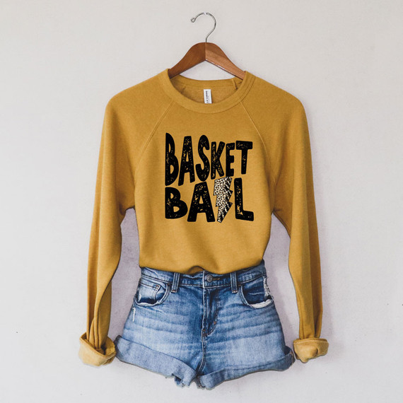 Basketball Lightning Bolt DTF Transfer, yellow sweatshirt with basketball and lightning bolt graphic design.
