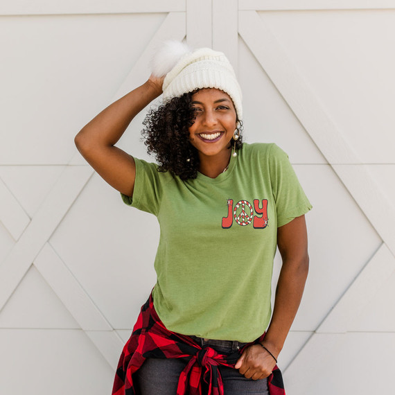 Joy Candy Cane Peace Sign HAT/POCKET Screen Print Heat Transfer, festive Christmas themed hat and pocket heat transfer design.