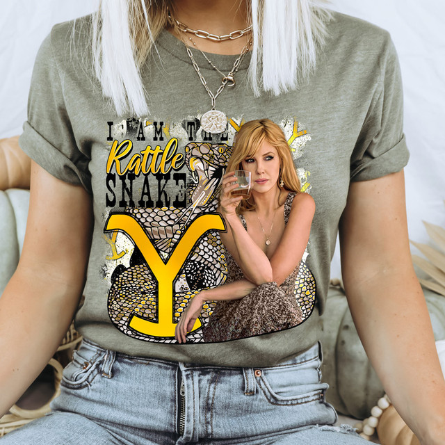 I Am The Rattlesnake DTF Heat Transfer, t-shirt featuring a design with a rattlesnake and a woman drinking a glass of wine.