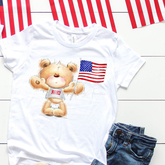 Teddy Bear Flag Patriotic 4th of July Sublimation Transfer