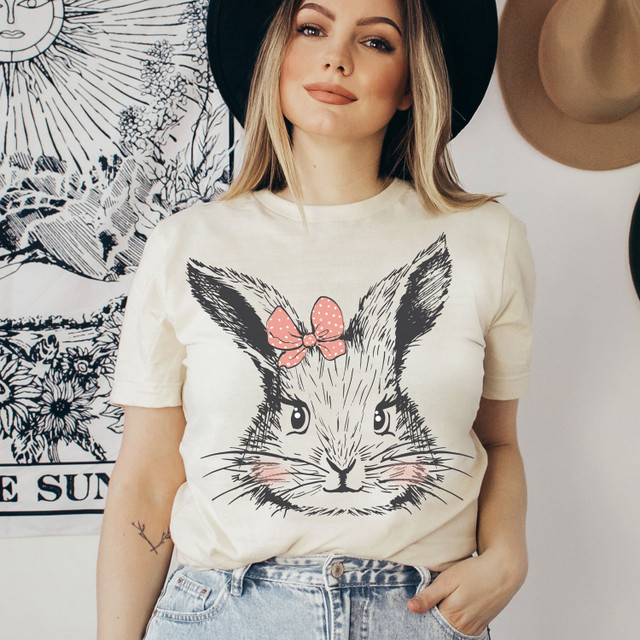 Bunny with Bow Screen Print Heat Transfer