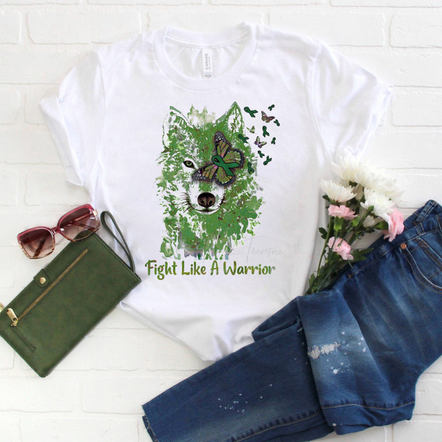 Green Ribbon Mental Health Awareness Wolf Watercolor Sublimation Transfer