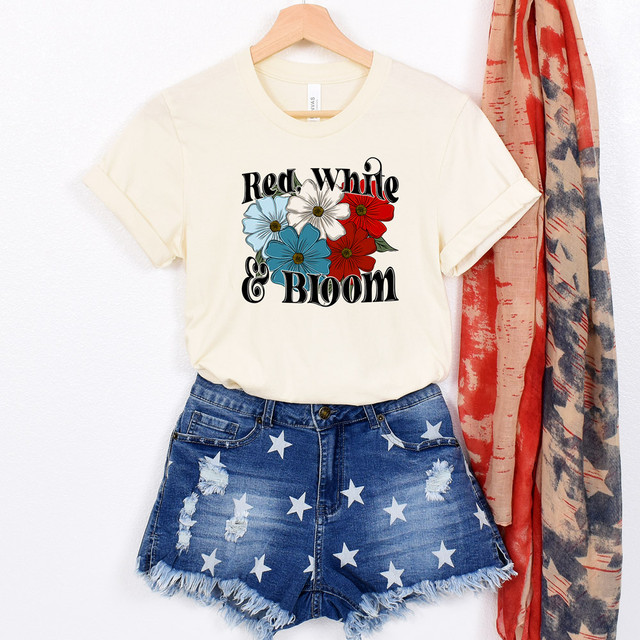 Red, White And Bloom BLACK DTF Heat Transfer