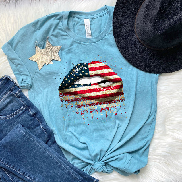 American Flag Lips DTF Heat Transfer, design featuring lips with the American flag pattern.