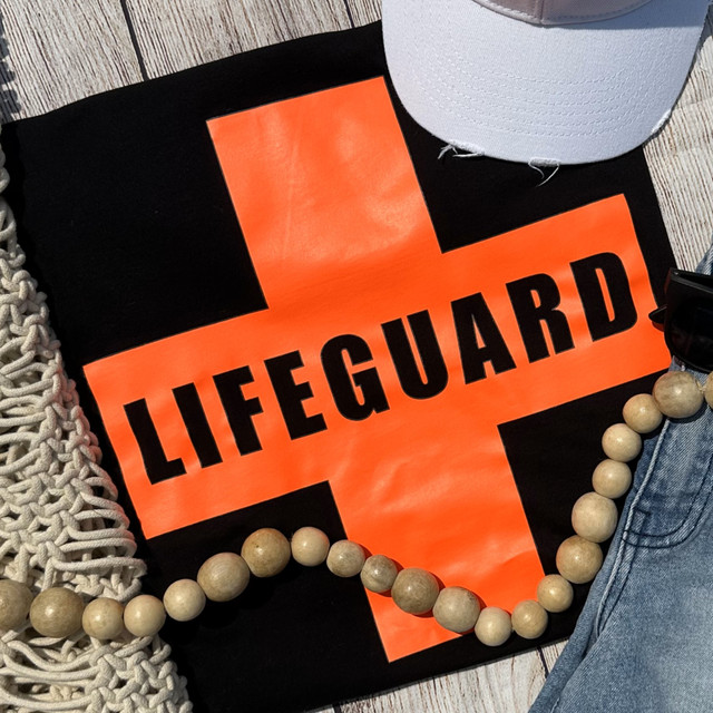 Lifeguard Cross NEON ORANGE Adult Screen Print Heat Transfer