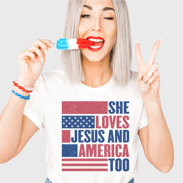 She Love Jesus and America Too DTF Heat Transfer