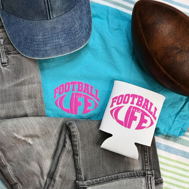 Football Life Pink PUFF Pocket Screen Print Heat Transfer