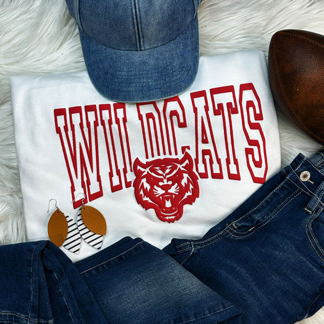 Wildcats Red PUFF Screen Print Heat Transfer