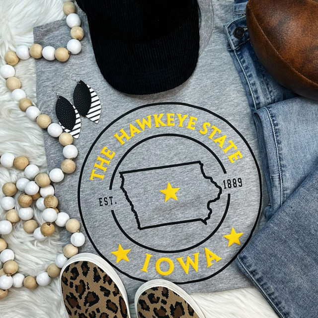 The Hawkeye State Gold PUFF Screen Print Heat Transfer