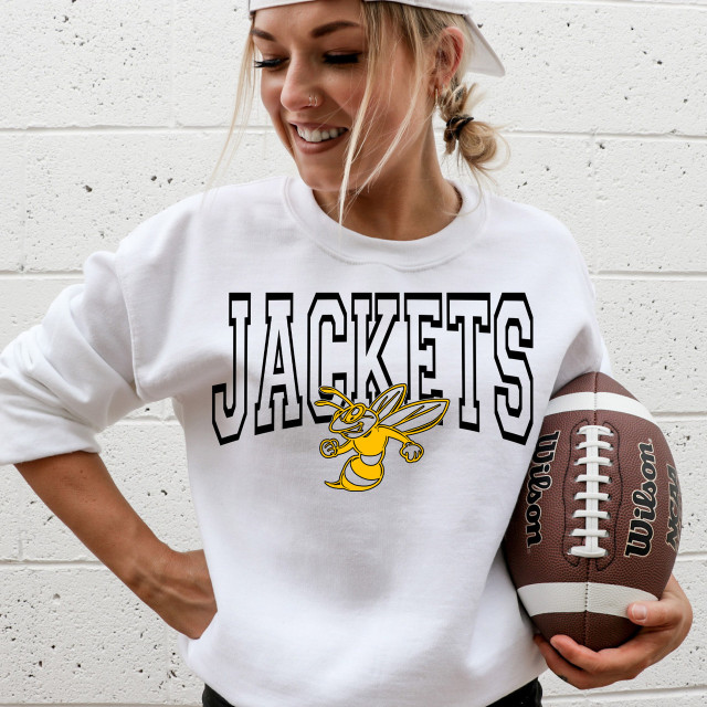 Jacket, product featuring custom color options with DTF heat transfer design of the Jets team mascot and team name.