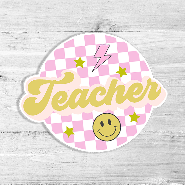 Checkered Teacher Die Cut Sticker