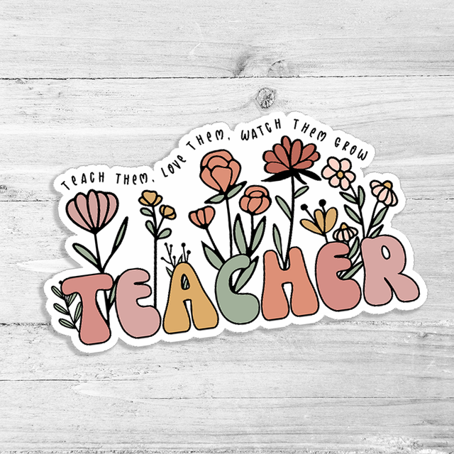 Teacher Floral Die Cut Sticker