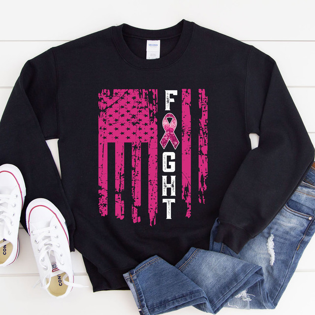 Fight Breast Cancer Awareness Flag Faux Sequins DTF Heat Transfer