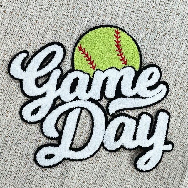 Softball White Game Day Chenille Patch