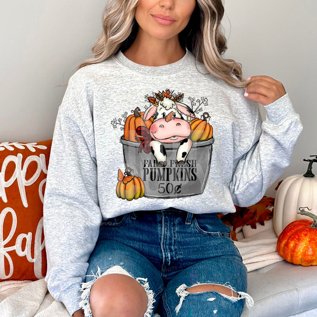 Farm Fresh Pumpkins Cow DTF Heat Transfer