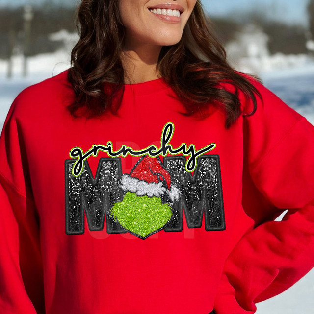 Green Guy Mom Faux Sequins DTF Heat Transfer