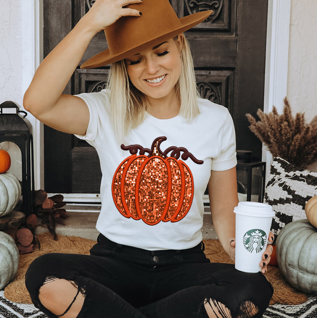 Faux Embroidered Sequin Pumpkin DTF Heat Transfer