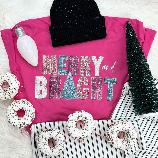 Merry and Bright Faux Sequins Screen Print Heat Transfer