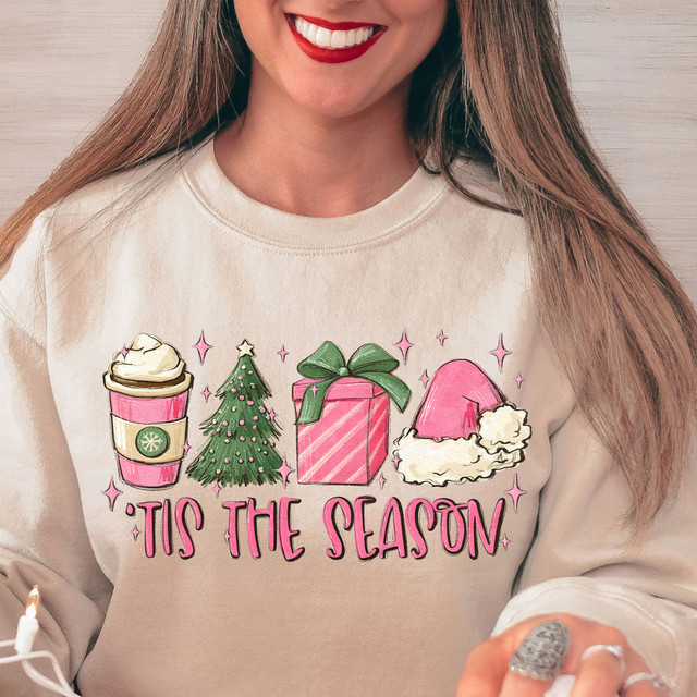 Tis The Season Pink Christmas DTF Heat Transfer