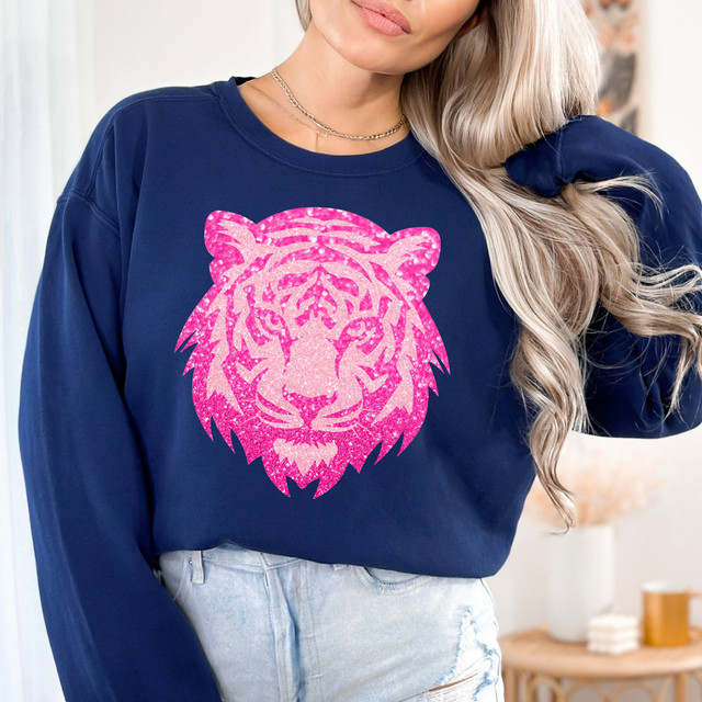 Pink Tiger Mascot Faux Chenille DTF Heat Transfer