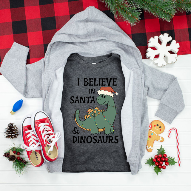 I Believe In Santa & Dinosaurs Green DTF Heat Transfer