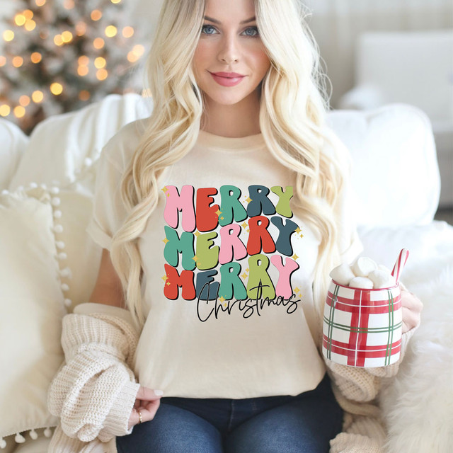 Merry Christmas Retro Stacked DTF Heat Transfer