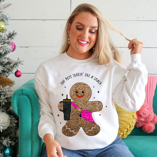 Out Here Lookin' Like A Snack Gingerbread Man Faux Glitter DTF Heat Transfer