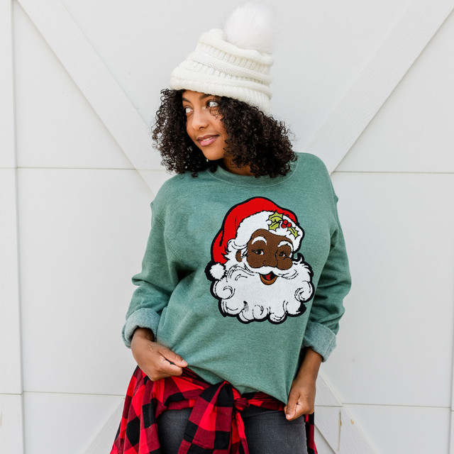 Dark Skin Santa Faux Chenille DTF Heat Transfer