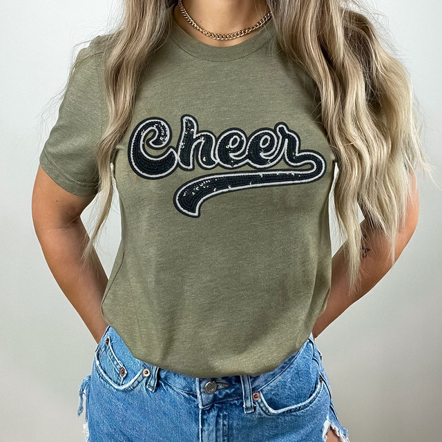 Black Cheer Faux Sequins DTF Heat Transfer