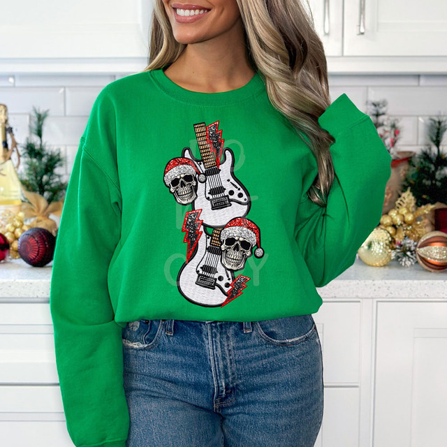 Santa Skulls Faux Embroidery DTF Heat Transfer