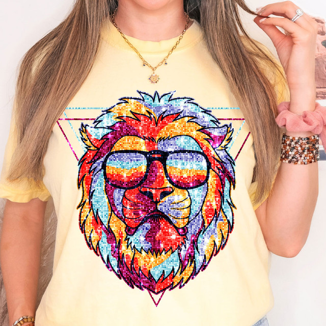 Retro Lion Faux Sequins DTF Heat Transfer