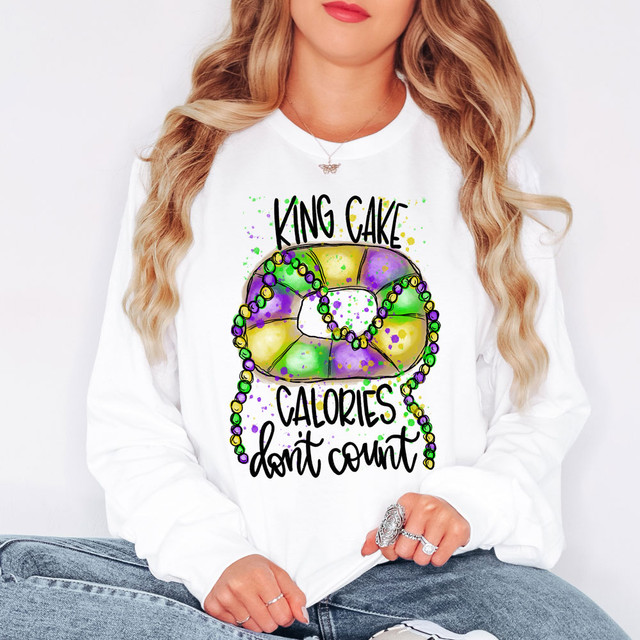 Mardi Gras King Cake Calories Don't Count DTF Heat Transfer