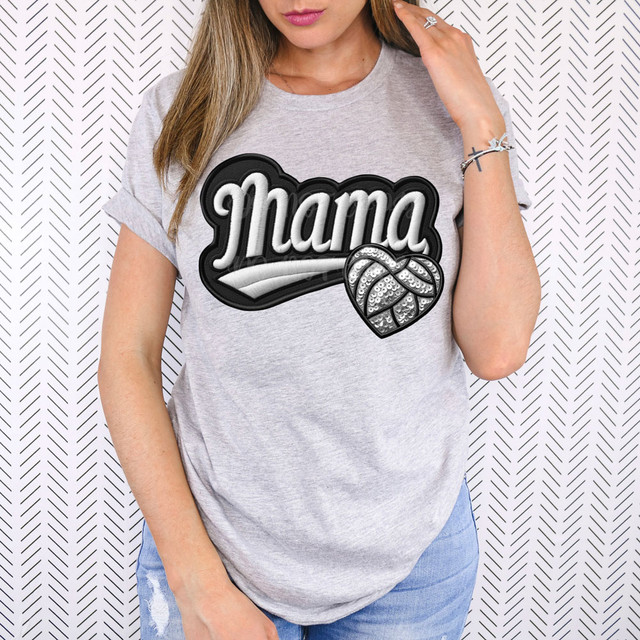 Volleyball Mama Heart FAUX Embroidery DTF Heat Transfer