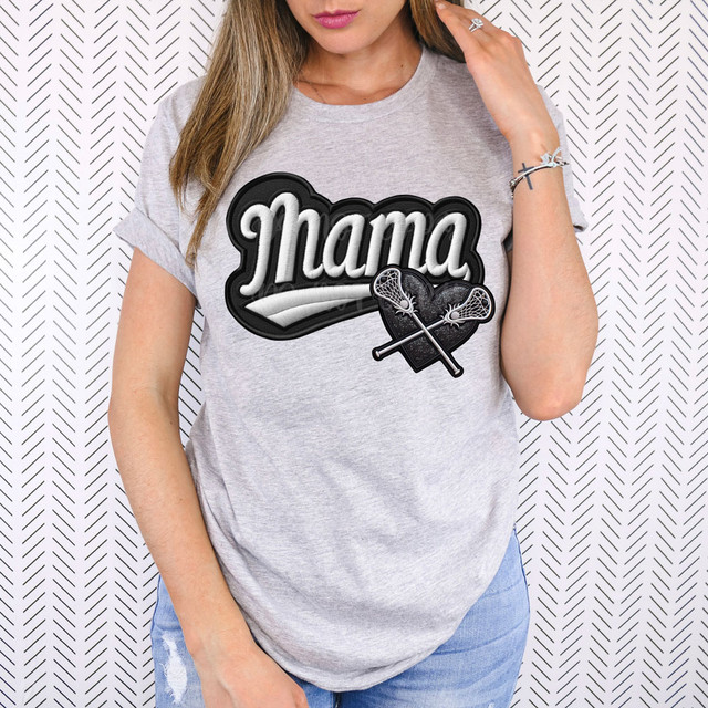 Lacrosse Mama Heart FAUX Embroidery DTF Heat Transfer