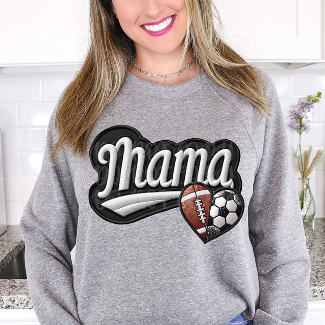 Football/Soccer Mama Heart FAUX Embroidery DTF Heat Transfer