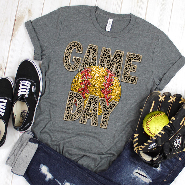 Leopard Softball Game Day Faux Sequins DTF Heat Transfer