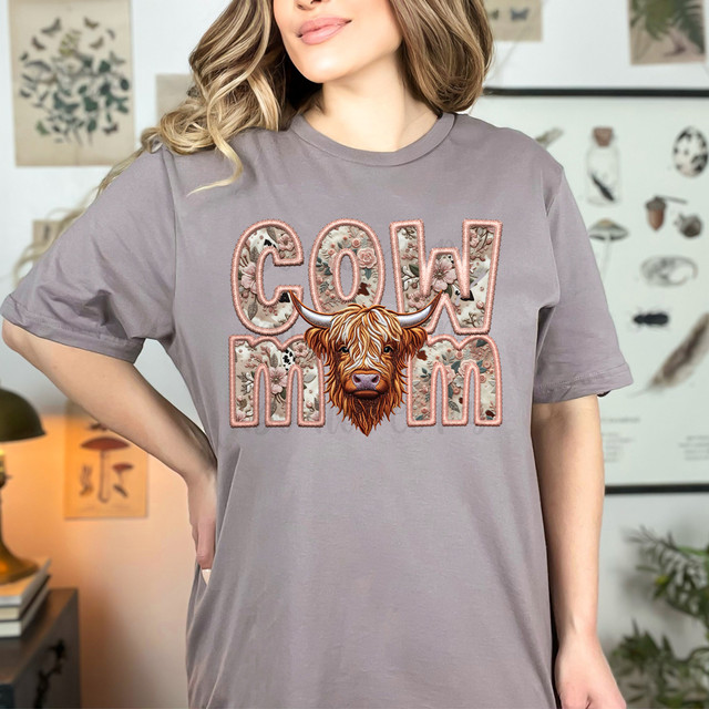 Cow Mom FAUX Embroidery DTF Heat Transfer