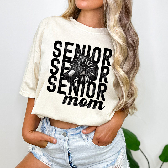 Senior Mom Cheer Bolt Faux Embroidery DTF Heat Transfer