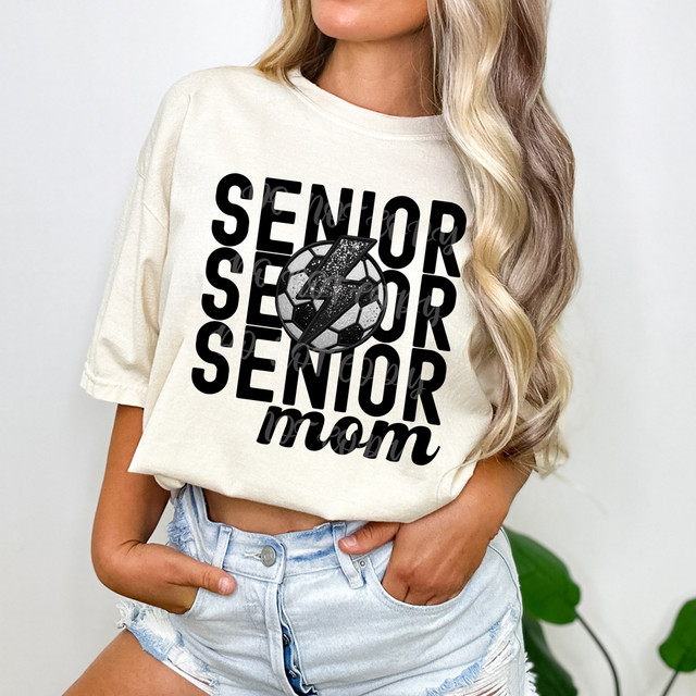 Senior Mom Soccer Bolt Faux Embroidery DTF Heat Transfer