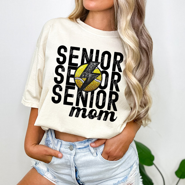 Senior Mom Tennis Bolt Faux Embroidery DTF Heat Transfer