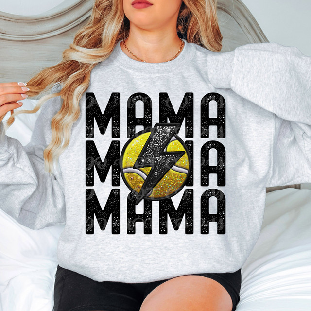 Mama Tennis Stacked Faux Embroidery DTF Heat Transfer