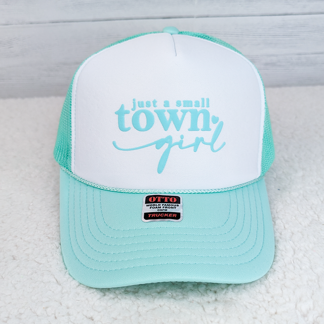 Just A Small Town Girl MINT PUFF Hat/Pocket Screen Print Heat Transfer