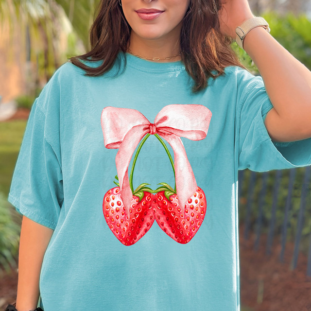 Strawberry Bow Coquette DTF Heat Transfer