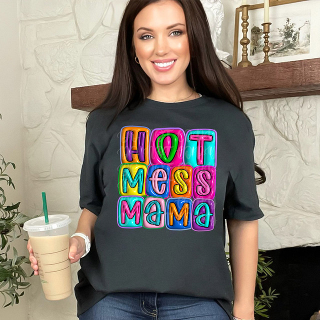 Hot Mess Mama Faux Bubble Letters DTF Heat Transfer
