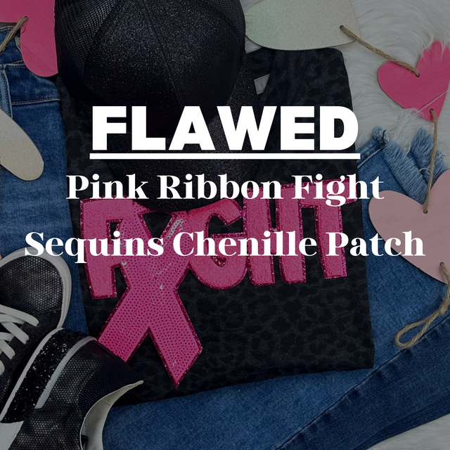 FLAWED Pink Ribbon Fight Sequins Chenille Patch *READ DESCRIPTION*