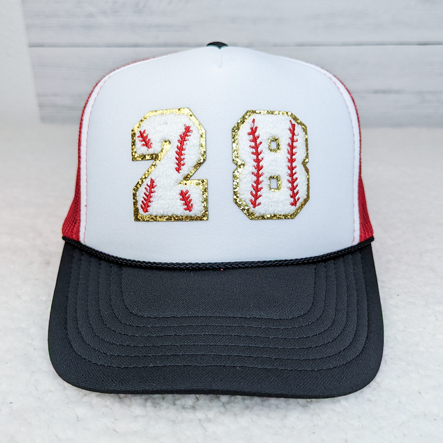 Baseball Chenille Numbers with Gold Glitter