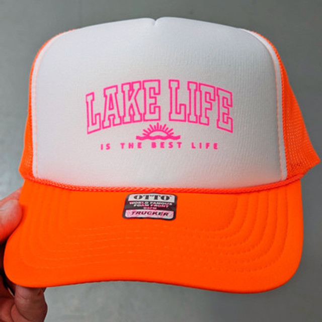 Lake Life Hat/Pocket  Neon PINK Screen Print Heat Transfer