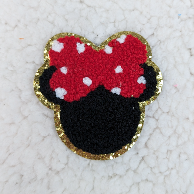 Mouse BOW Glitter Chenille HAT/POCKET Patch